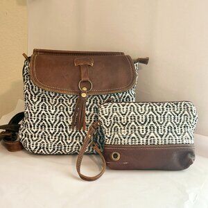 Myra Bag Brown and Black Patterned Backpack Set